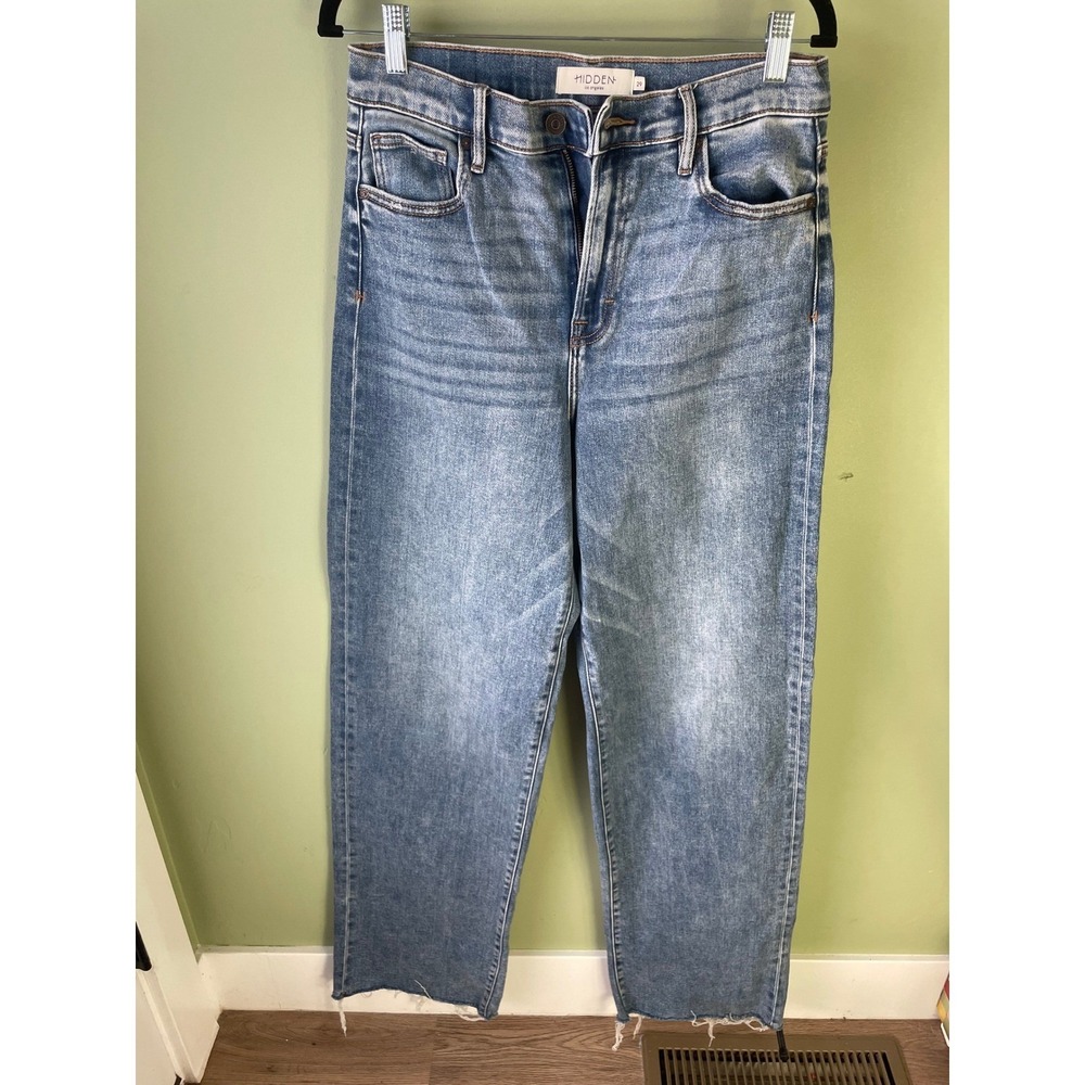 Hidden Jeans Los Angeles High Rise Straight Leg Raw Hem Denim Blue Size 29